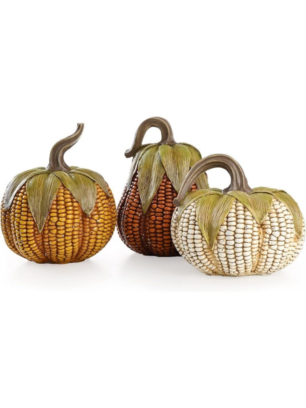 Autumn Pumpkins Decor Set of 3 - Resin Corn Figurines for Fall Home Centerpieces